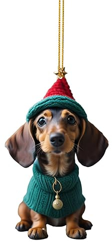 Weihnachtsbaumschmuck, Christbaumschmuck, Dackel Weihnachtsanhänger aus Acryl, Weihnachtsdeko zum Aufhängen, Weihnachten Hängedeko, Weihnachtsschmuck, Weihnachten Dekoration (G)