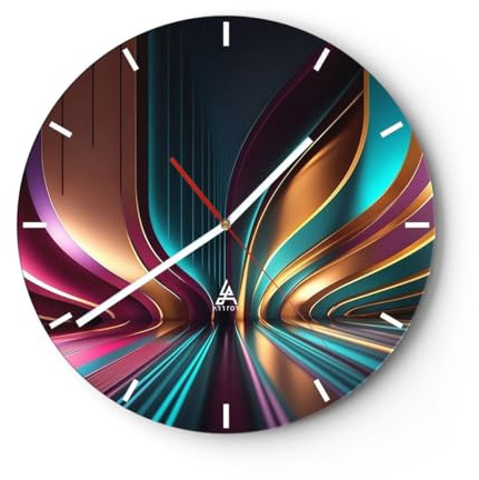 ARTTOR Moderne Glasuhr 40x40cm Rund Wanduhr 3D Abstrakt - 5778 | Linien Wellen Licht Glas Analog Wanduhr Lautlos Wanddekoration Wohnzimmer Büro Küche Wanddeko Küchenuhr Geräuschlos ARTTOR