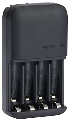 Amazon Basics Smart Battery Charger for Rechargeable AA and AAA NiMh Batteries, 4-Bay, Fast Charging with LED Indicators, Overcharging Protection, NA Plug, Black