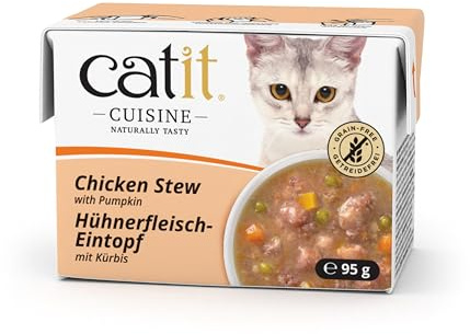 Catit Cuisine - Premium Nassfutter für Katzen - Eintopf mit Hühnerfleisch und Kürbis, Ergänzungsfuttermittel, 95g, getreidefrei, hoher Fleischanteil
