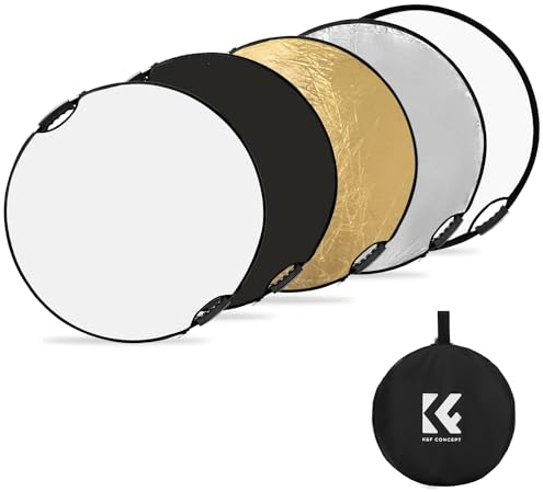 K&F Concept 5-in-1 Reflektor Fotografie (80 cm/32 Zoll), Faltreflektor mit Tragetasche& Doppelgriff, Durchscheinend, Silber, Gold, Weiß und Schwarz Rund Reflektoren für Fotografie,Außenbeleuchtung