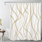 LB Abstrait Rideaux de Douche 120x175cm(LxH) Rayures d’Or foncé Rideaux de Bain avec Crochets, Blanc géométrique Moderne Extra Court Imperméable Polyester Anti Moule Salle de Bain Décor
