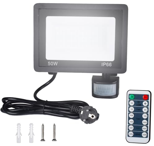 Etrogo 50W Projecteur LED Exterieur Spot Avec Détecteur de Mouvement 6000K Blanc froid Dimmable 5000LM 72 LEDs avec Télécommande IP66 Etanche pour Jardin Patio Garage Entrée etc