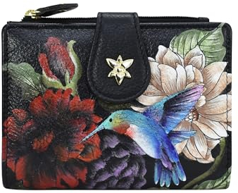 Anuschka Lederbörse, handbemalt, zweifach gefalteter Organizer - Hummingbird Heaven