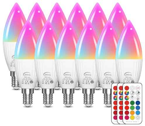 LED Kerze Lampe E14 RGBW LED Farbwechsel Birne 5 Watt (ersetzt 40W),RGB und warmweiss 2700K Farben LED Glühbirne mit Fernbedienung,560 LM Farbwechsel Glühbirne für Wohnzimmer Atmosphäre Licht,12 Set