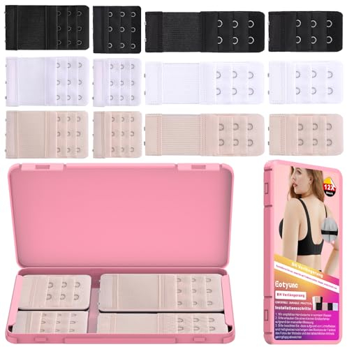 Eotyunc BH Verlängerung für Damen, BH Erweiterung mit Aufbewahrungsbox, Elastischer BH-Verlängerer, 2/3 Haken, (Schwarz, Weiß, Beige)