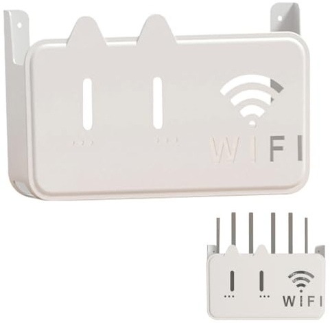 PUIOTEAI Caja Router Pared, Soporte Router Pared, Router Rack, Soporte para Colgar en la Pared, Organizador de Cables, Enrutador de Cables, Estante de Almacenamiento (Color:White)