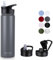 MURBONE Insulated Water Bottle, 750ml Stainless Steel Drink Flask with Straw, BPA Free, 2 Lids (Straw Lid and Spout Lid), Leakproof Double Walled Vacuum Water Bottle, Grey