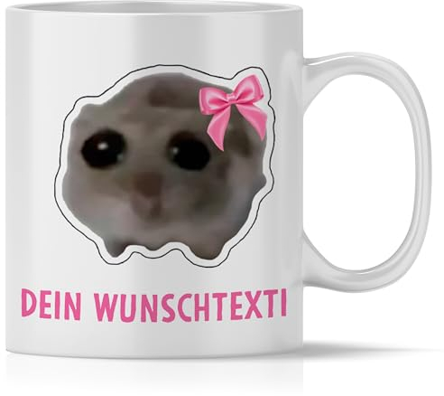 mindmonkeys® Sad Hamster Meme Lustige Tassen Hamsti Lustige Sprüche Tasse | Dein Wunschtexti Schleifi | Geschenke für Frauen beste Freundin Kollegin | Büro Kaffee Tasse | Keramik 300 ml