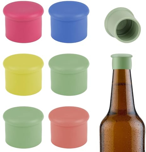 Lot de 6 Bouchons à Vin Silicone, Bouchon de Bouteille Rond, Bouchons en Silicone pour Bouteilles de Vin, Bière et Champagne, Réutilisables, Fermeture Hermétique, pour la Conservation des Boissons