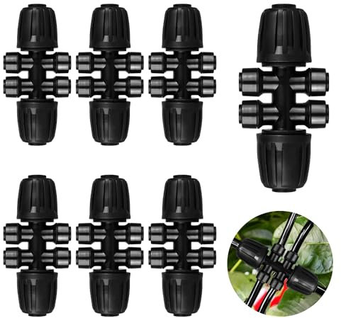 6 Pcs Drip Irrigation Fittings Kit, MSDADA Drip Irrigation System Connector Set for 1/2'' to 1/4'' Irrigation Tube, Anti-Drop Connectors Barbed & Threaded Double-Locked Irrigation Fitting