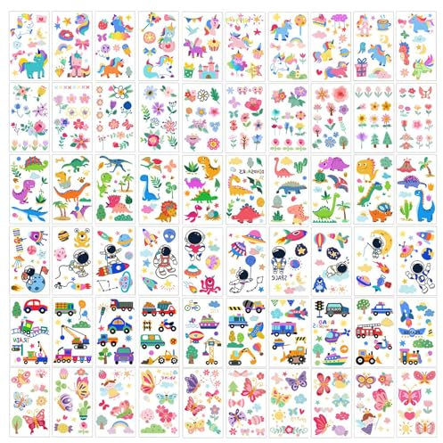 0XBIT Tattoos für Kinder, 60 Blatt Temporärer Kindertattoos, Hybride Temporäre Tattoos, Geeignet für Geburtstagsfeiern, Geschenke, Tattoo-Aufkleber für Jungen und Mädchen
