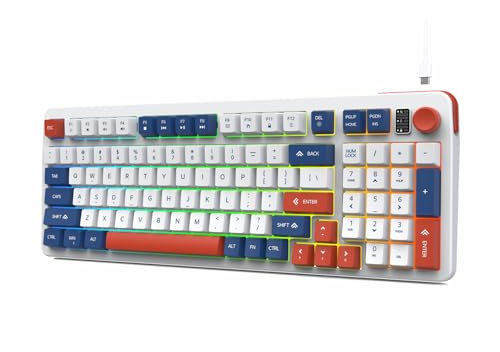 Hofotek 96% Wired Gaming Keyboard,Light Up Creamy Membrane Computer Keyboard with Number Pad & Volume Knob,Ergonomic Quiet Silent USB Keyboard for PC Desktop Games Office