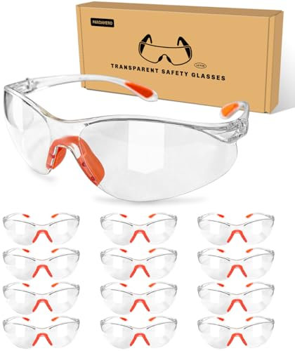 Paquete de 12 gafas de seguridad naranjas para hombres y mujeres, gafas de trabajo transparentes para máxima protección ocular
