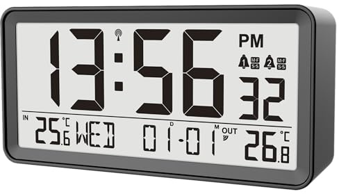 Technoline WT320 hochwertiger Funkwecker mit Innentempertaur und Außentemperatur, Hintergrundbeleuchtung, 2 Weckalarme, Schwarz