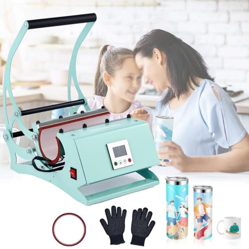 XNZJHPP Tumbler Heat Press Machine, Tumbler Press per 9oz-30oz Sublimazione Skinny Straight Tumblers Barattolo di Vetro e Tazze da 265-885ML, con Guanti a Nastro (220V)