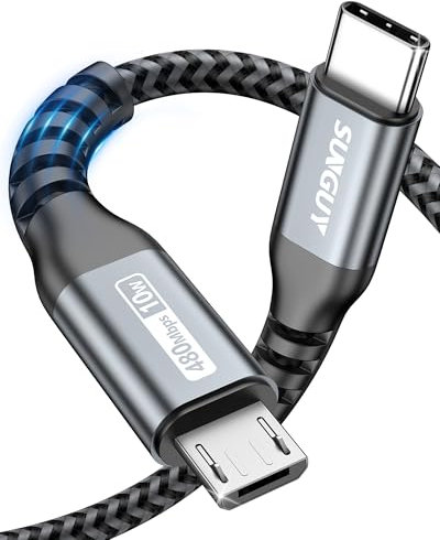 SUNGUY USB C to Micro USB Cable, 2Pack 1.6FT OTG USB Connection Cable, Charges Micro USB Devices, Type C to Micro USB Cable and Data Cable for MacBook Pro, Android Devices-Grey
