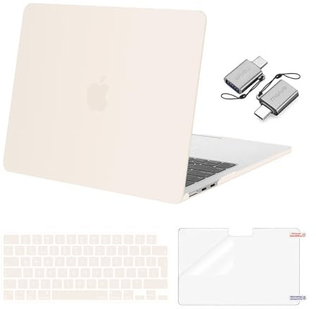 MOSISO Hülle Kompatibel mit MacBook Air 13 Zoll M4 M3 M2 2025 2024 2023 2022 A3240/3113/2681,Hartschale für MacBook Air 13,6 Zoll Hülle&Tastaturcover&Bildschirmfilm&Typ C Adapter,Beige