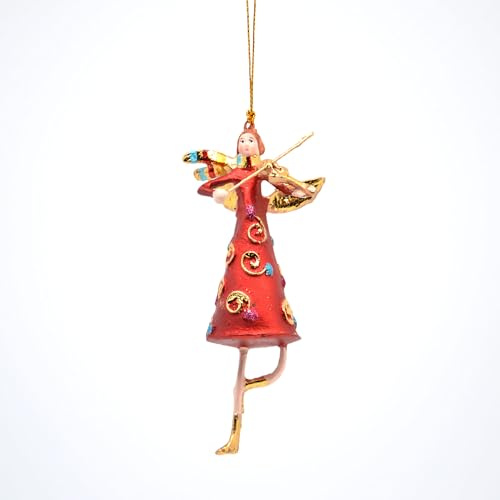 Kleiner Engel mini für kleinere Weihnachtsbäume Weihnachten Deko Hänger Christbaumschmuck Baumschmuck ca. 8cm Kunstharz handbemalt (rot mit Geige)