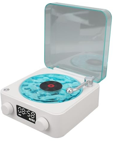 XUMIUZIY Portable Bluetooth Speaker, White Noise Machine with Alarm Clock 4 Modes Playback Stereo Sound Retro Bluetooth Speaker with Clock and Soft Night Light for Home Bedroom (White)