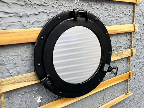 Nautical Black Porthole With Mirror Glass | Ship Window Round Porthole | Wall Window Porthole | Bedroom & Bathroom Wall Decor (24 Inch)
