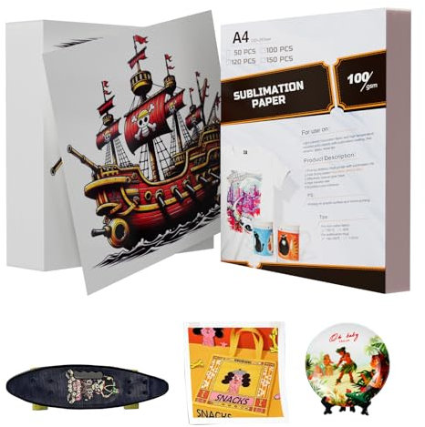 SCULPFUN Sublimationspapier A4, 210 x 297 mm, 100 Blatt, 100 g/m², für Baumwolle, T-shirt, Tassen, Glass, Sublimationsfolie Kompatibel mit Alle Sublimationsdrucker