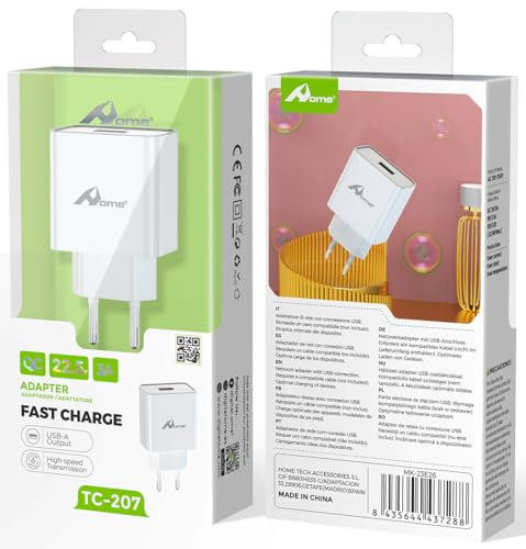 22.5W USB Schnellladegerät, HOME Quick Charge 3.0 Ladegerät 5 V 3 A USB Netzteil USB Stecker Schnellladeadapter für iPhone, Tablets, eBook Reader, Xperia, MP3, Smartphone Charger (Ohne Ladekabel)