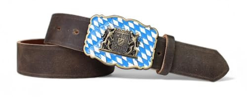 FRONHOFER Edeltracht hochwertiger Trachtengürtel Schnalle mit Wappen blau-weiß, Handarbeit
