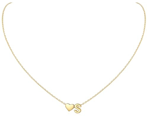 ChicSilver Damen Buchstaben Halskette mit Herz Anhänger Kupfer Kette für Mädchen, Kleine Herz Kette mit Buchstabe Anhänger für Frauen, Initialen A-Z Kettenanhänger Modeschmuck für Mutter Freundin