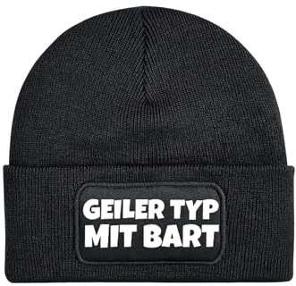 Mütze Beanie Geiler Typ mit Bart Wintermütze Statement Spruch Print Geschenk Unisex Strickmütze für Herren und Damen - Schwarz