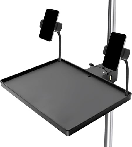 Mic Stand Tray Adjustable Clamp-On Microphone Stand With Phone Holder - Heavy-Duty Utility Rack Tray For Live Streaming Studio, Karaoke Stage, Music Sheet & Podcast Recording (2 phone holder)