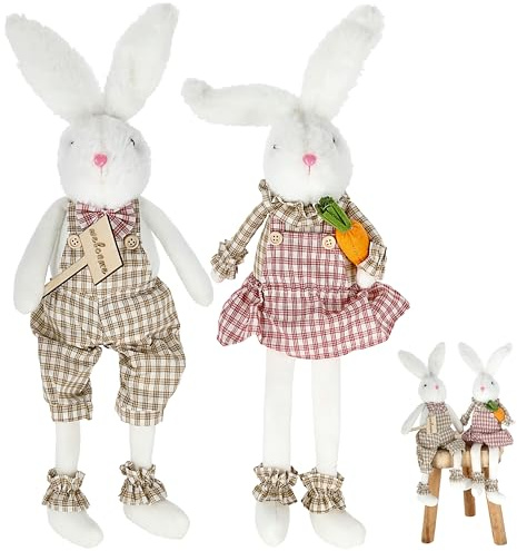 Cepewa Kantenhocker Osterhasen 2er Set | 17x50x10cm Polyester | Osterdekoration Kantensitzer | Hasenpaar Willkommensschild (2er Set 17x50x10cm)