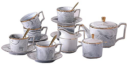 Tea Sets, 15Pcs Porcelain Tea Sets Tea Set for Adults Coffee Cups and Saucers Set Wedding Tea Service with Sugar Bowl, Milk Jug,Cream Pitcher(Grey)