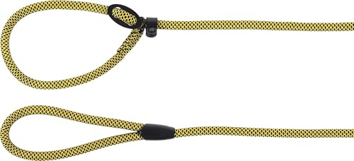 Hundeleine – Verstellbare Anti-Zug-Leine mit Safety-Stop – 1.7m x 10mm – Flamingo Eros Gelb – Nylon – Beschläge matt schwarz