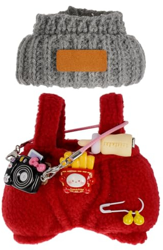 4 Stück Kleidung für Puppe, Puppenkleidung für 17cm Puppe Plüsch, 4 PCS Set Doll Clothes for 17cm Dolls Accessories, Niedlich Puppe Kleidung für Puppenzubehör(Keine Puppe) (Rot)
