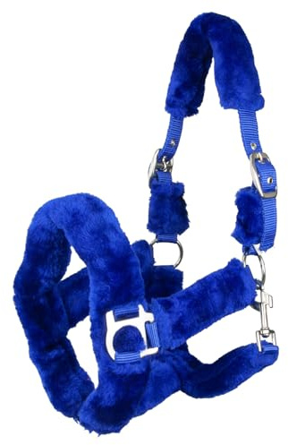 Brama West Halfter Pferd Arktis mit weichem Teddy-Kunstfell - Plüschhalfter (Blau, Pony)