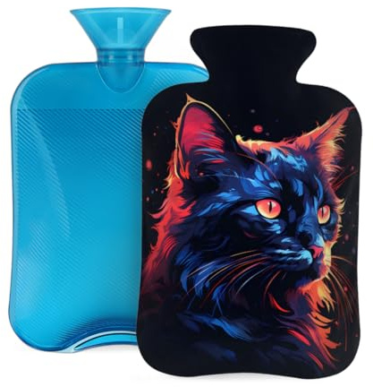 Mexpekil Hot Water Bottle with Soft Flannel Cover 2L Large Hot Water Bag for Pain Relief, Warm Hands, Feet & Body Ideal Gifts for Adults Kids (Watercolor Cat)