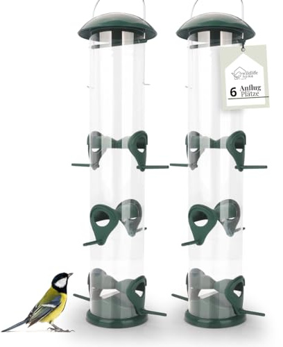 WILDLIFE HOME Körner Vogelfutterspender 2 Stück I 40cm mit 6 Anflugplätzen I Vogel Futterstation zum Aufhängen, Futtersäule, Körner Wildvögel Futtersilo