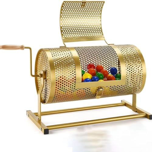Tombola-Trommel, verdickte Metall-Raffle-Ticket-Spinner-Box mit Dichtungsband, robuster Tombol-Ticket-Spinner Käfig mit hölzernem Design, Drehgriff, für Lotteriespiele, Bingo, Tombola-Bälle