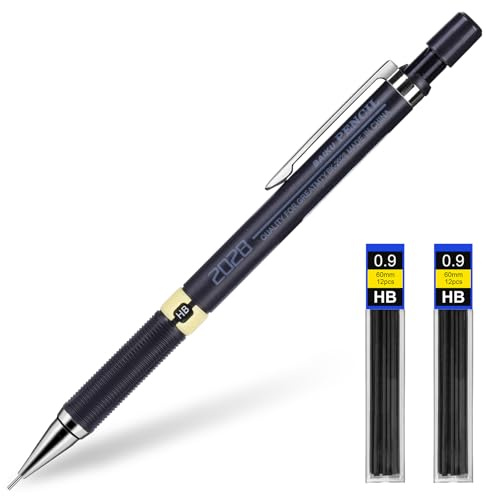 APXEL Porte-Mine 0.9 mm, 1 Pièce Crayon Mécanique, Rétractable Porte-Mine avec 2 Boîtes Recharge de Stylo et Anti-slip Grip Ergonomique pour Dessin Esquisse Architecture Écriture