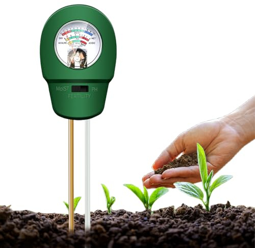 PEHTIY Bodentester, Boden PH-Messer, 3 in 1 Bodenmessgerät Feuchtigkeit, Fruchtbarkei, Boden-Feuchtigkeitsmessgerät, Bodentest Messgerät für Pflanzen Gartenarbeit Rasen Garten Landwirtschaft