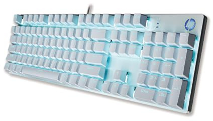 HP GK400F Mechanical Gaming Keyboard, 104 Keys Wired Keyboard with Brown Switches, Mixed Lighting, Double-Shot ABS Keycaps, for Desktop and Laptop (Glacier Silver)