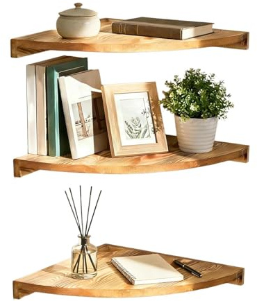 Estantes flotantes de esquina | Repisa rústica de madera de 3 niveles para pared - Soportes elevadores de exhibición - Para Plantas, Libros, Perfumes, Baño, Dormitorio, Salón, Niños, Escalera, Armario