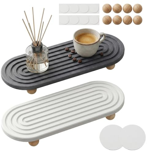 2pcs Fast Drying Stone Tray Organizer, Stone Faucet Mat for Kitchen Sink, Water Absorbing Stone Tray for Sink Stone Countertop Drying Pad for Sponges Cosmetics