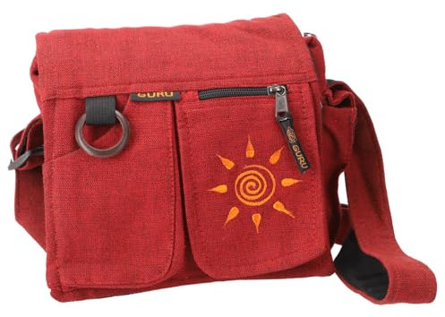 GURU SHOP Boho Schultertasche, Hippie Tasche Sonne, Vintage Umhängetasche - Sonne/rot, Unisex - Erwachsene, Baumwolle, 25x25x7 cm