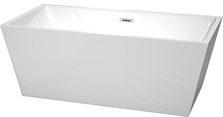 Sara 63 inch Freestanding Bathtub in White with Polished Chrome Drain and Overflow Trim