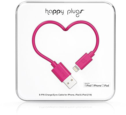 Happy Plugs Lightning auf USB Ladekabel Datenkabel Sync-Kabel Kompatibel mit Apple Lightning Geräten iPhone, iPad, iPod - Kirschrot