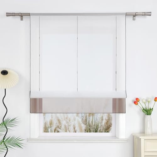 Yujiao Mao Voile Raffrollo mit Tunnelzug Bändchenrollo mit Stangendurchzug Gardinen 1er-Pack Vorhang H*B 155 * 100cm Braun