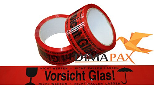 dimapax Klebeband Packband Paketklebeband Vorsicht Glas Leise ABROLLEND 12 Rollen
