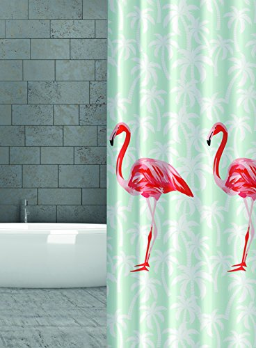 KS Handel 24 Textil DUSCHVORHANG Flamingo ORANGE ROT LACHS Mint Gruen 240x200 cm 240 BREIT X 200 cm HOCH! Shower Curtain INKL. DUSCHRINGE